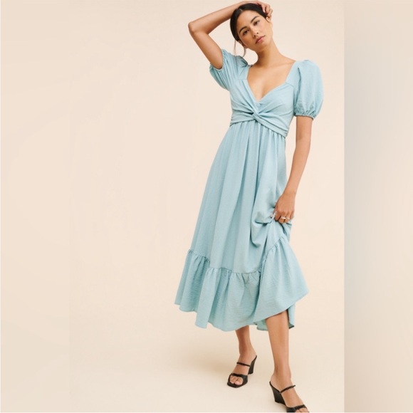 NWT ASTR the Label Blue Twist Front Puff Sleeve Maxi Dress - Picture 2 of 7